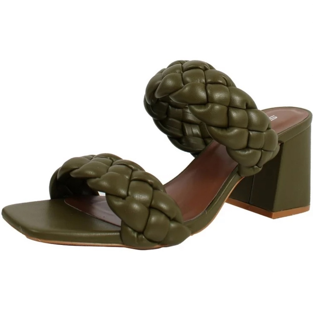 Soda Olive Green Faux Leather Braided Heeled Sandals